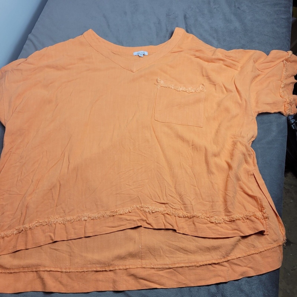 White Birch Womens T-Shirt Orange Short Sleeve Artsy Boho Hem Lagenlook Pullover